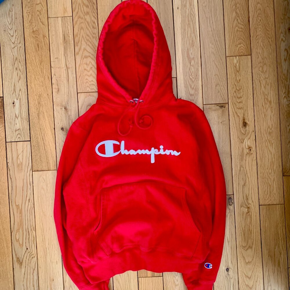 Champion Reverse Weave Men's Small Red RARE Pullover Hoodie Embroidered Heavy